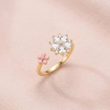 Fashion Ayarlanabilir Pembe Çiçek ve Zirkon Taşlı Kadın Yüzük