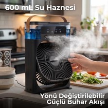 Concord Air Cooler Fan - Sulu Taşınabilir Mini Klima ve Hava Soğutucu, 3 Kademeli Türbin Vantilatör, 7 Renkli LED Işıklı ve Zamanlayıcılı Nemlendirici Masa Fanı (Siyah)