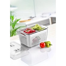 OEM Beyaz 2'li 9 Litre Süzgeçli Bölmeli Organizer Buzdolabı Hava Geçirmez Saklama Kabı