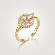 Fashion Ayarlanabilir Pembe Yıldız ve Zirkon Taşlı Kadın Yüzük