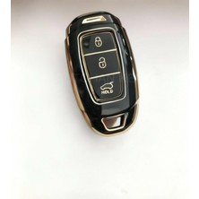 OEM Autohan Keys Lüx Anahtar Kılıfı, Siyah-Gold Renk, 3 Butonlu, I30 IX25 IX35 Kona Elantra Accent Santa Fe Modelleri Için Nano Koruyucu Kılıf