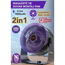 OEM Vantilatör Masaüstü &amp; Duvar Tipi 3 Kademe Işıklı Portatif Fan Şarjlı Type-C Sessiz Çalışma Ev&amp;ofis