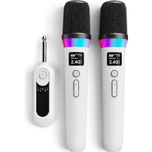 Bubitechh Kablosuz Mikrofon 2'li 2.4 Ghz Profesyonel Karaoke Mikrofon Seti Sahne Tipi Beyaz