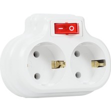 OEM 2'li Anahtarlı Golyat, Ikili Topraklı Priz Çoklayıcı Fiş, Beyaz Renk, 16A 250 Volt, Max 3600 Watt (Beyaz)