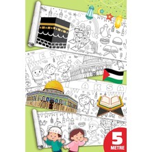 OEM Sinaticaret Islami Temalı Dev Boyama Kağıdı Rulosu, Mescidi Aksa K'abe Filistin Gazze Desenli, 5 Metre x 45 Cm, Çocuklar Için Eğitici Aktivite