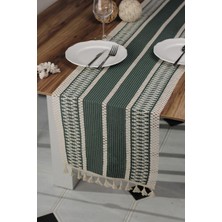 OEM Tropik Home Pamuk Dantel Püsküllü Yeşil Runner, Sunum Örtüsü Dantel Bej 35X145 cm Runner Masa Örtüsü