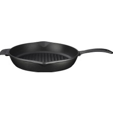 OEM Döküm Yuvarlak Izgara Tava, Metal Kulplu, 28 Cm, Siyah