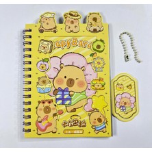 OEM 3'ü 1 Arada Spiral Defter Capybara 11X16.5 cm Sticker Defteri Sarı