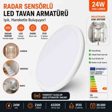 Formzen 24W Radar Sensörlü LED Tavan Armatürü 2160 Lümen 6500K Beyaz Işık | 5 Metre Algılama | 180° Sensör | Otomatik LED Armatür | IP20