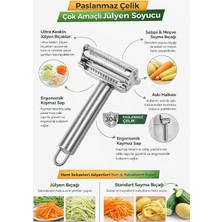 OEM Paslanmaz Çelik Çift Taraflı Y Tipi Sebze Soyacağı, Bir Yüzü Düz, Diğer Yüzü Julienne Kesici Bıçaklı, Ergonomik Saplı, Patates Meyve ve Sebzeler Için Dayanıklı Mutfak Aparatı
