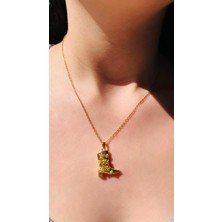 İnsera Kadın Gold Çiçek Motifli Çizme Figürlü Çelik Kolye