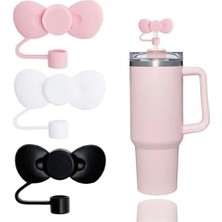 1 Adet  Uyumlu Pembe Fiyonklu Pipet Tıpası Silikon Toz Kapağı, Estetik Bardak Aksesuarı, 9-10MM Pipetler Için Uygun