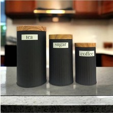 OEM Ucr Home 3'lü Set Metal Çay Kahve Şeker Saklama Kavanozu - Siyah