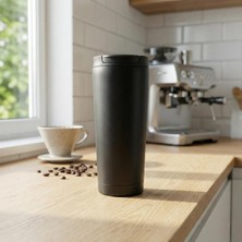 OEM 400 ml Siyah Termos Kupa - Çift Katmanlı Paslanmaz Çelik Seyahat Bardağı (Travel Mug) - 4-6 Saat Sıcak/soğuk Tutan Kilitli Kapaklı Kahve Termosu (Bpa Free)