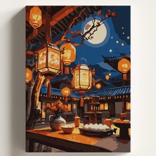 OEM Sayılarla Boyama Tuval Hobi Seti Japon Kültürü Temalı Fırça ve Boya Dahil Set (Çıtalı) 40X50 cm Kendin Yap Sayılarla Tuval Boya Kiti (Kasnaklı)