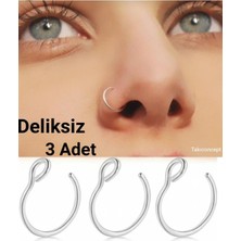 OEM Deliksiz Çelik Sıkıştırmalı Halka Hızma, 3 Adet Set, Gümüş, Unisex Kulak Burun Piercingi