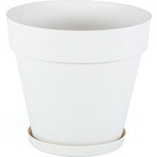 OEM Yalı Saksı Drenaj Aparatlı Tabaklı Dekoratif Saksı 19CM, 3 Litre Kirli Beyaz