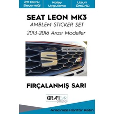 OEM Seat Leon ile Uyumlu Mk3 Amblem Kaplama Sticker Set 2013 2016 Makyajsız, Fırçalanmış Sarı