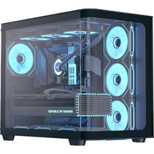 OEM P500C Orta Kule Çift Odacıklı Pc Kasası 4 Önceden Kurulmuş Fanlar Yüksek Hava Akımı Panoramik Temperli Cam Rgb Aydınlatma 360MM Radyatör Desteği Özelleştirilebilir Soğutma Sistemi Kablo