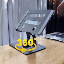 OEM 360 Derece Sonsuz Pozisyonda Dönebilen Katlanabilir Metal Alaşımlı Yükseklik ve Açı Ayarlı Kaydırmaz Telefon ve Tablet Standı (Tablet Standı N03)