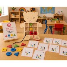 Wood Story Woodstory Montessori Ahşap Eğitici Ayı Figürlü Ip Geçirmeli, Eşleştirme ve Şekil Sıralama Oyuncağı | 3+ Yaş