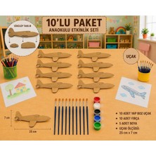 Wood Story Woodstory Ahşap Boyanabilir Uçak Maketi 10'lu Set | Montessori Etkinlik Boyama Oyuncağı | Anaokulu Hobi ve Sanat Etkinliği