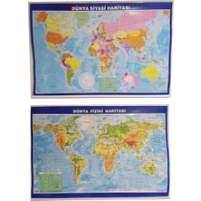 OEM Lrs Store Dünya Haritası Siyasi ve Fiziki Çift Taraflı Çıtalı 70X100 cm Eğitici Harita, Çok Renkli