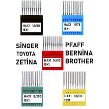 OEM Singer Zetina Uyumlu Dikiş Makine Iğnesi (11-12-14-16-18 Numara -50 Adet Iğne) 5 Paket
