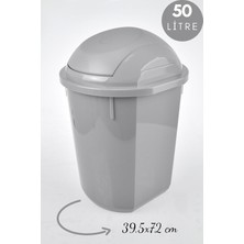 OEM Yuvarlak Çöp Kovası, Oynar Kapaklı Gri Çöp Kovası, Kapaklı Yuvarlak Çöp Kovası 50 Litre 39,5X72 cm Gri