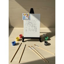 Wood Story Woodstory Unicorn Çocuklar Için Tuval Boyama Seti 18 x 24 cm (Tuval,şövale,fırça,palet ve 6 Renk Akrilik Boya)