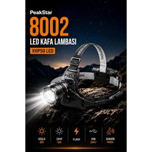 OEM Peakstar PS-8002 Sensörlü Zoomlu Profesyonel 3000 Lümen XHP50 LED Usb'li Şarjlı Kafa Lambası