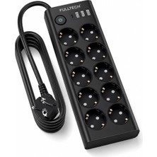 OEM Çoklu Priz 10’lu Grup Priz Usb’li (3x Usb-A, 1x Usb-C), 3680W 16A, 2 Metre Kablo, Topraklı Uzatma Kablosu, Ev Ofis Gaming