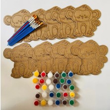 Wood Story Woodstory Ahşap Maymun Boyama Seti 10 Figür, 10 Fırça, 5 Akrilik Boya | Çocuklar Için Eğitici Sanat Etkinliği