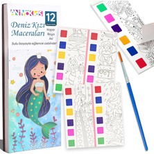 OEM Renk Paletli Sulu Boya Kitabı + Fırça, 12 Sayfa Boyama Kitabı, Aktivite Boyama Seti, Çocuklar Için Yeni Nesil Sulu Boya Defteri (Deniz Kızı)