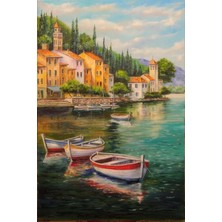 OEM Renkli Baskılı Sayılarla Boyama Hobi Seti (Çerçeveli) 40X50 Cm: Sahilde Tekneler
