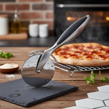 OEM Paslanmaz Çelik Pizza Dilimleyici ve Kesici - Ergonomik Saplı Profesyonel Hamur Kesme Bıçağı - Parmak Koruyuculu Keskin Döner Bıçak