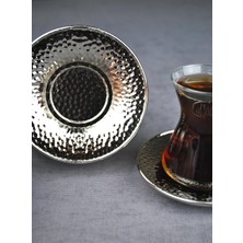 OEM 6 Adet Metal Çay Tabağı Dövme Desenli Çay Tabak 10 cm Gümüş