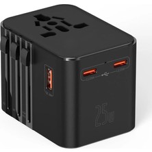 OEM 25W Evrensel Seyahat Adaptörü, Eu/us/uk/au Priz Dönüştürücü, 1x Usb, 2x Type-C Hızlı Şarj