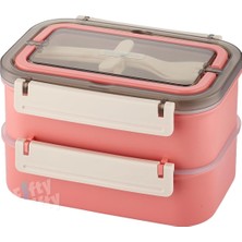 OEM Bento Lunch Box 1600 ml 2 Kat Yeni Nesil Sefer Tası Paslanmaz Çelik -FFLBOX2221 (Pembe)