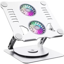 OEM ST-801D Çift Fanlı Alüminyum Katlanabilir 360 Derece Dönebilir Laptop Dizüstü Macbook Standı (Silver)