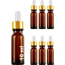 OEM 10 ml Metal Kapaklı Damlalık Dropper Şişesi Serum 10 cc Cam Şişe 6 Adet (Gold/altın Kapak, Amber/kahverengi)