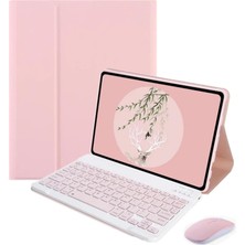 OEM Samsung Galaxy Tab S6 Lite SM-P620 10.4 Inch Tablet ile Uyumlu Bluetooth Klavye ve Mouse + Standlı Kılıf - Bkk6 Pembe