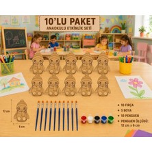 Wood Story Woodstory 10 Adet Penguen Parmak Kukla 5 Adet Akrilik Boya 10 Adet Fırça / Ahşap Boyama Yaz Okulu / Anasınıfı Aktivite Etkinlik Hobi Seti /çocuk Sanat Etkinliği
