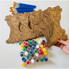 Wood Story Woodstory Zürafa Boyama Seti – 20 Ahşap Zürafa Figürü + 10 Boya + 20 Fırça | Eğlenceli Sanat Etkinliği