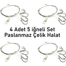 OEM 5 Iğneli Paslanmaz Çelik Halatlı Dip Hırsız Olta Takımı 4’lü Set 10# Karbon Çelik Iğne