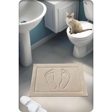 OEM %100 Pamuk Dokuma Su Emici Banyo Paspası Ayak Desen 60X40 cm (Bej)