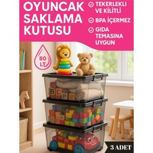 OEM 80 Lt Büyük Boy Saklama Kutusu Kapaklı Plastik Organizer – Kamp Ekipmanları Depolama Kabı 3 Adet