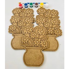 Wood Story Woodstory Ahşap Boyama Oyuncak Seti – 5’li Çiçek Figürü + Akrilik Boya ve Fırça | Eğitici Sanat Etkinliği