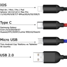 OEM Hızlı Şarj ve Data Aktarım Kablosu, 60W - 3A USB A, Type C (Usb C), Micro Usb, Lightning Uyumlu 3 Ü 1 Arada Çoklu Kablo
