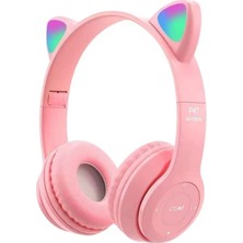 OEM Kablosuz Bluetooth 5.0 LED Işıklı Kedili Şık Kulaklık Hediye Çocuk Oyuncu, Pembe